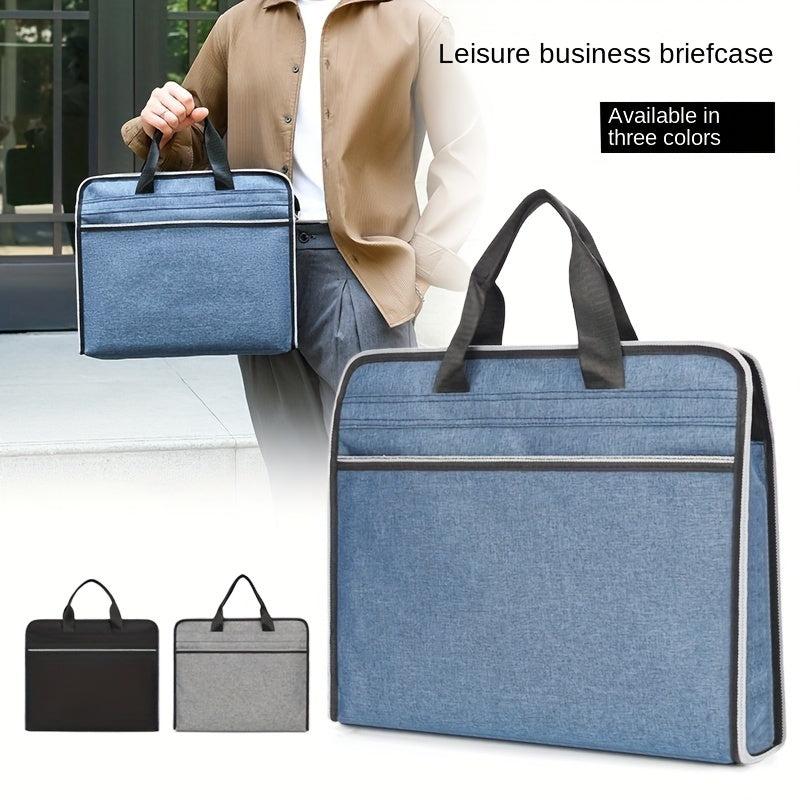 Denim Business Briefcase Handbag For Men Meeting Office Zippered Organizer