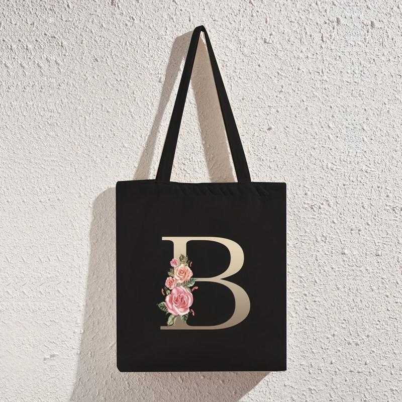 Flower Letter Printed Folding Shoulder Bag Canvas Tote Bag