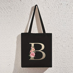 Flower Letter Printed Folding Shoulder Bag Canvas Tote Bag
