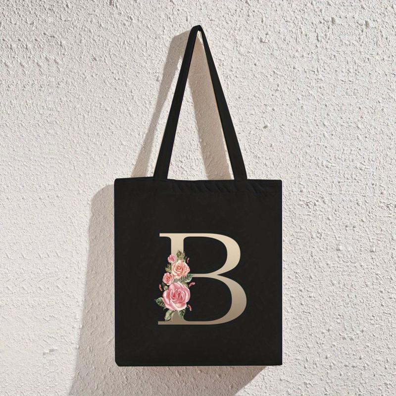 Flower Letter Printed Folding Shoulder Bag Canvas Tote Bag