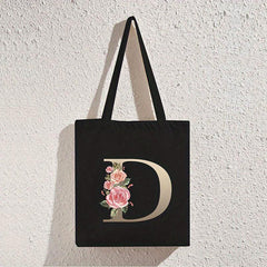 Floral Initial Tote Bag Commuter Bag Shoulder Bag Reusable Eco friendly