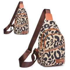 Vintage Leopard Pattern Sling Bag Classic Zipper Crossbody Bag