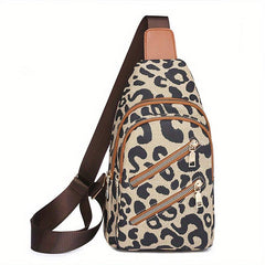 Vintage Leopard Pattern Sling Bag Classic Zipper Crossbody Bag
