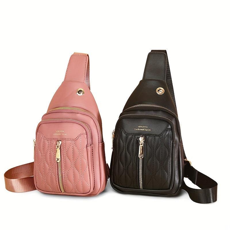 Embroidered Geometric Pattern Chest Bag for Women