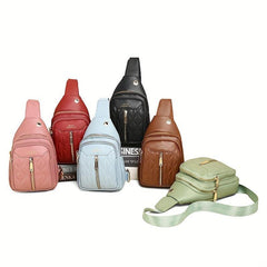 Embroidered Geometric Pattern Chest Bag for Women