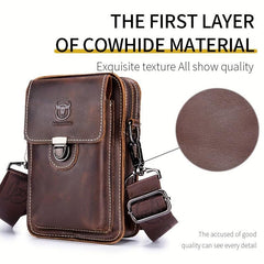 Men's Large Capacity Shoulder Bag Crazy Horse Leather Retro Casual Phone Bag