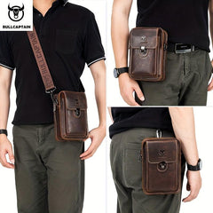 Men's Large Capacity Shoulder Bag Crazy Horse Leather Retro Casual Phone Bag