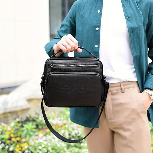 Men's Leather Crossbody Bag Large Capacity Satchel Shoulder Bag