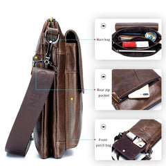 Men's Leather Messenger Bag Retro Large Capacity Shoulder Bag