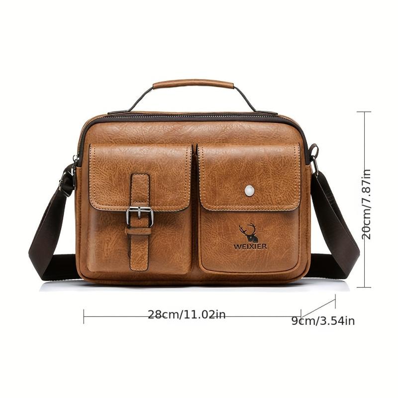 Men's PU Leather Messenger Bag Small Handbag with Pockets