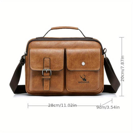 Men's PU Leather Messenger Bag Small Handbag with Pockets