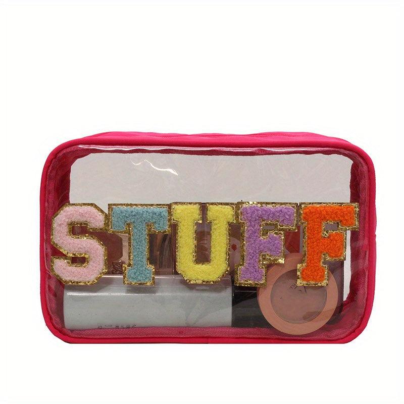 Waterproof Transparent PVC Embroidery Letter Cosmetic Bag Large Capacity