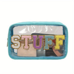 Waterproof Transparent PVC Embroidery Letter Cosmetic Bag Large Capacity