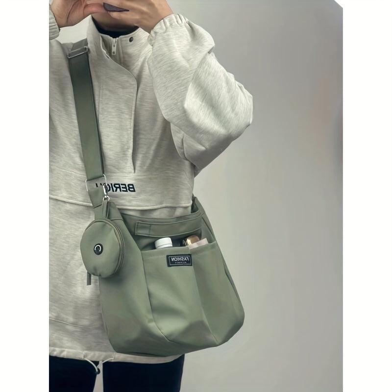Large Capacity Messenger Bag Crossbody Bag With Coin Purse & Earphone Pouch