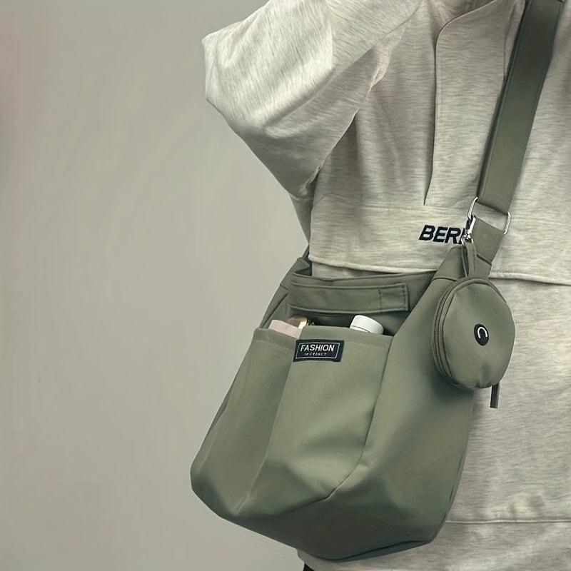 Large Capacity Messenger Bag Crossbody Bag With Coin Purse & Earphone Pouch