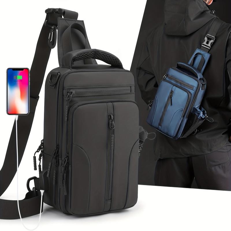 Men's Nylon Crossbody Bag USB Charging Port Waterproof Shoulder Bag