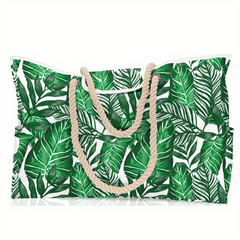Casual Large Capacity Tote Bag Beach Bag And Striped Leaf Letter Handbag