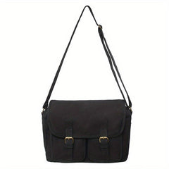 Youth Canvas Shoulder Bag Large Capacity Square Diagonal Satchel