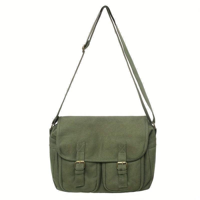 Youth Canvas Shoulder Bag Large Capacity Square Diagonal Satchel