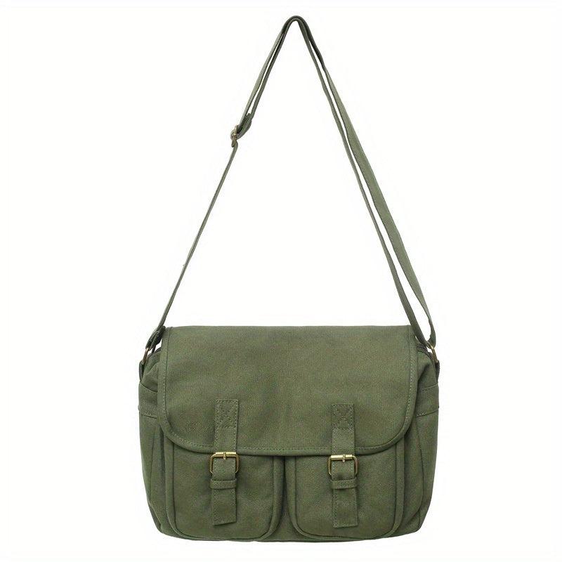 Youth Canvas Shoulder Bag Large Capacity Square Diagonal Satchel