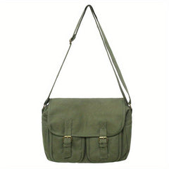 Youth Canvas Shoulder Bag Large Capacity Square Diagonal Satchel