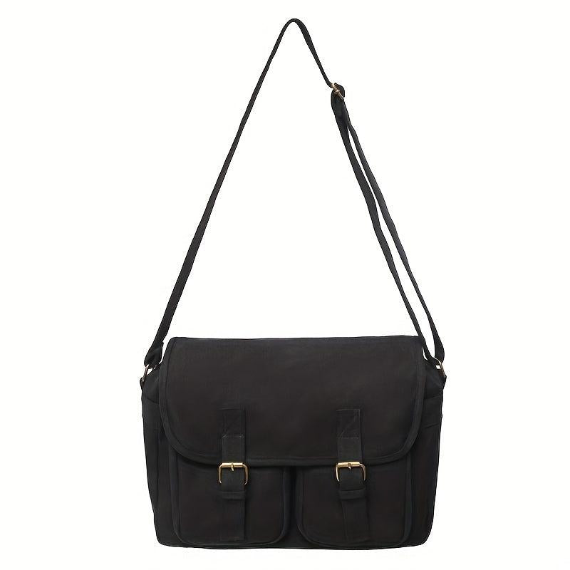 Youth Canvas Shoulder Bag Large Capacity Square Diagonal Satchel