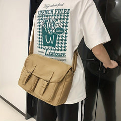 Youth Canvas Shoulder Bag Large Capacity Square Diagonal Satchel