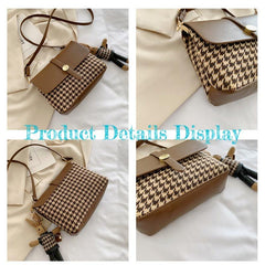 Houndstooth Crossbody Bag Plaid Satchel Shoulder Bag