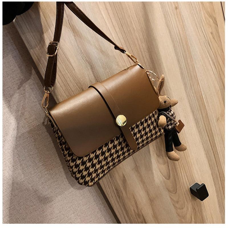 Houndstooth Crossbody Bag Plaid Satchel Shoulder Bag