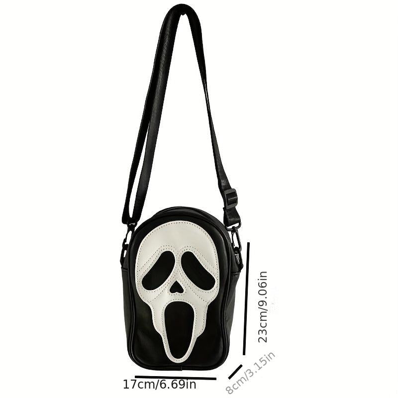 Ghost Skull Crossbody Bag Soft PU Leather Messenger Bag Mobile Phone Holder