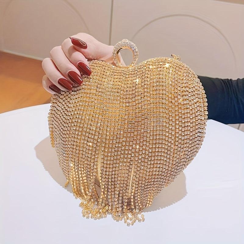 Heart Shape Evening Bag Tassel Wedding Handbag Top Ring Clutch