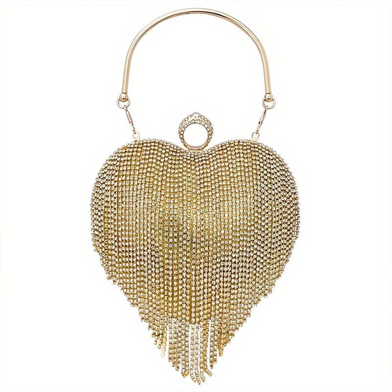 Heart Shape Evening Bag Tassel Wedding Handbag Top Ring Clutch