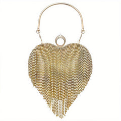 Heart Shape Evening Bag Tassel Wedding Handbag Top Ring Clutch