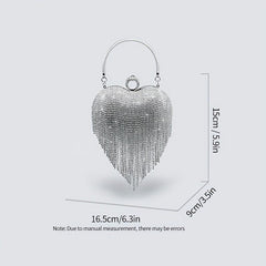 Heart Shape Evening Bag Tassel Wedding Handbag Top Ring Clutch