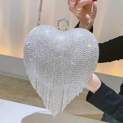 Heart Shape Evening Bag Tassel Wedding Handbag Top Ring Clutch