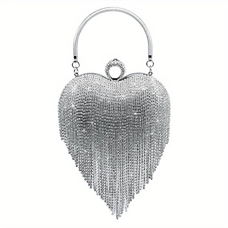 Heart Shape Evening Bag Tassel Wedding Handbag Top Ring Clutch