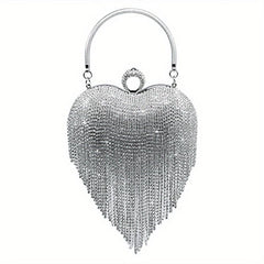 Heart Shape Evening Bag Tassel Wedding Handbag Top Ring Clutch