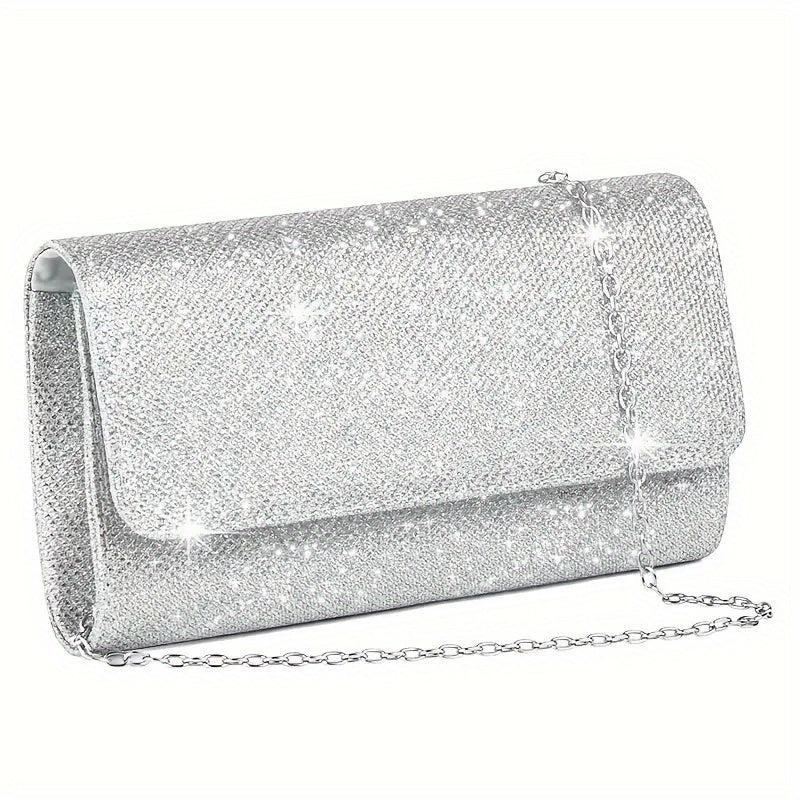 Glitter Clutch Wallet Flap Coin Purse Evening Bag With Chain Strap
