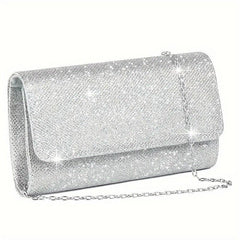 Glitter Clutch Wallet Flap Coin Purse Evening Bag With Chain Strap