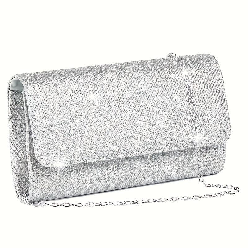 Glitter Clutch Wallet Flap Coin Purse Evening Bag With Chain Strap