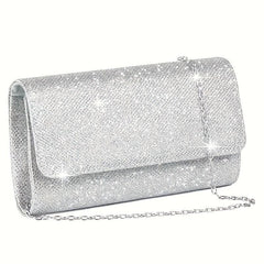 Glitter Clutch Wallet Flap Coin Purse Evening Bag With Chain Strap