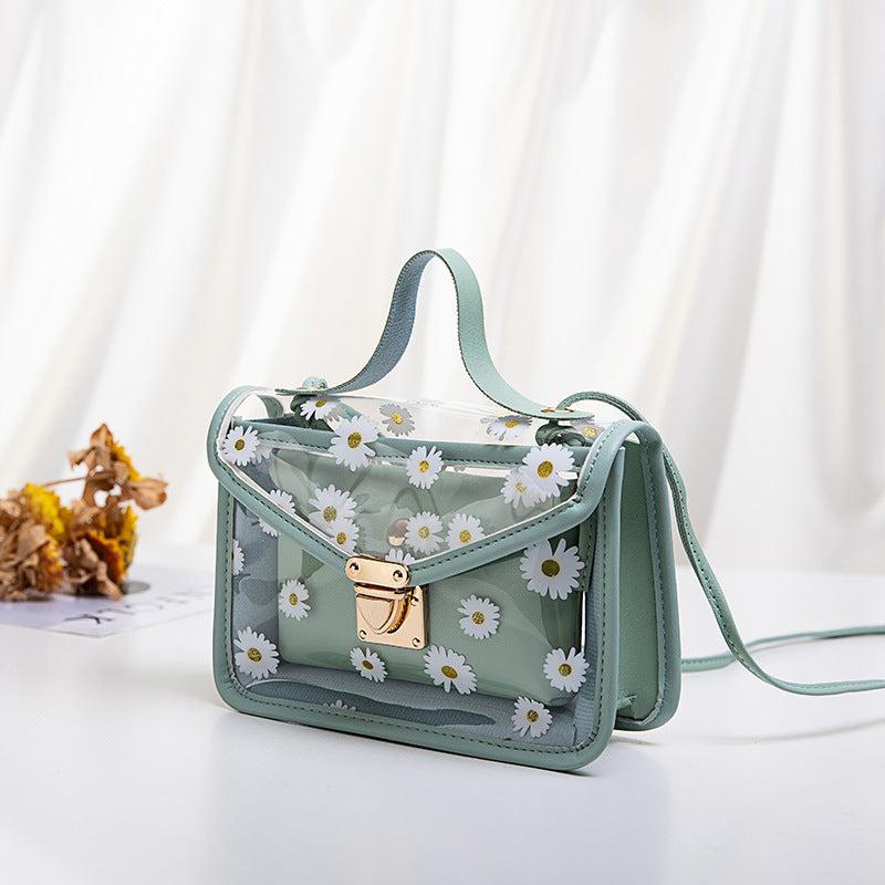 Daisy Print Clear Handbags Set PVC Crossbody Bag Women's Mini Flap Square Purse