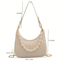 Pearl Decor Underarm Bag Stylish Shoulder Hobo Bag Women's Casual Handbag