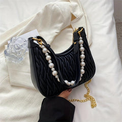 Pearl Decor Underarm Bag Stylish Shoulder Hobo Bag Women's Casual Handbag