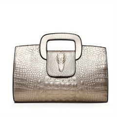 Crocodile Embossed Leather Handbag Stylish Large Capacity Zipper Purse