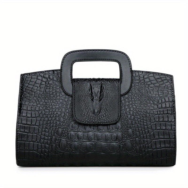 Crocodile Embossed Leather Handbag Stylish Large Capacity Zipper Purse