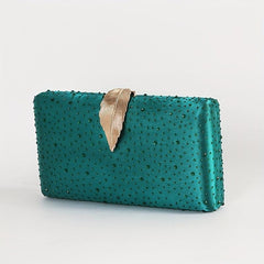 Rhinestone Clutch Wallet Metal Leaf Evening Bag