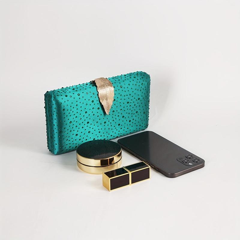 Rhinestone Clutch Wallet Metal Leaf Evening Bag