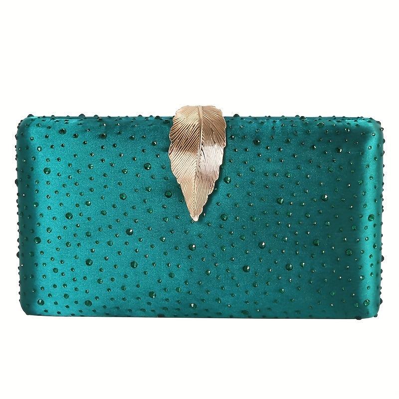 Rhinestone Clutch Wallet Metal Leaf Evening Bag