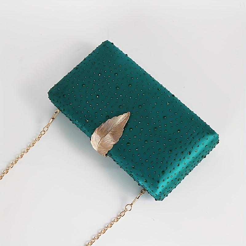 Rhinestone Clutch Wallet Metal Leaf Evening Bag